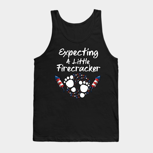 4th Of July Expecting a Little Firecracker Pregnancy Announcement Tank Top by MarYouLi